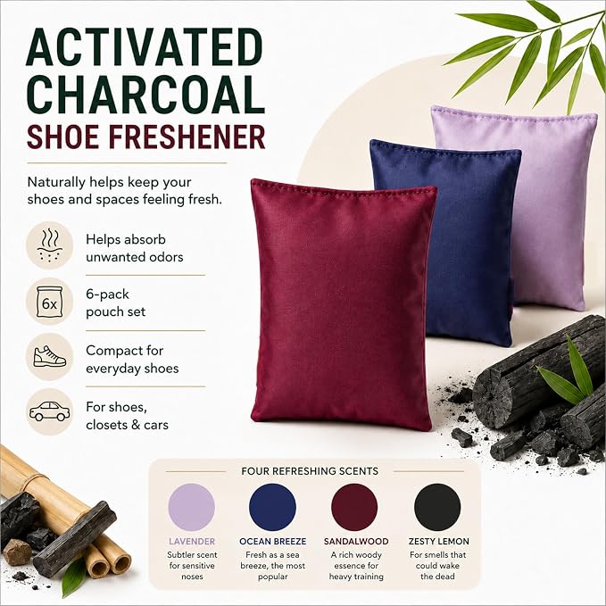 Aroma Armour Shoe Freshener, Activated Charcoal Odor Absorber Bags for Shoes, Closets, Cars & Basements, Bamboo Charcoal Freshening Bags for Home，Lavender