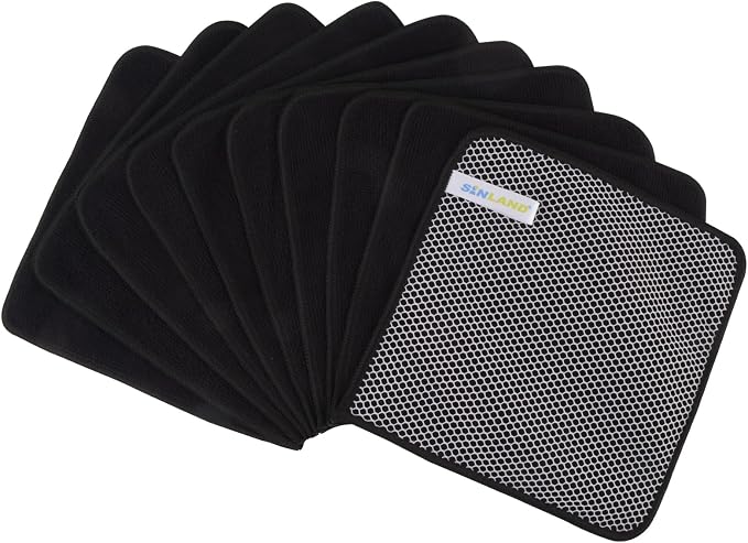 Dish Cloth for Washing Dishes Kitchen Washcloth Cleaning Cloth | 7.87x7.87inch 10pack Kitchen Towels Rags, Microfiber Cleaning Cloths, Wash Cloths with Poly Scour Side, Wholesale, Black