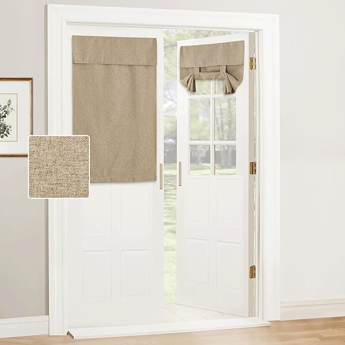 RYB HOME French Door Curtains for Door Window, No Drill, Faux Linen | Farmhouse Home Decor, Room Darkening, Thermal Insulated, Privacy Window Blinds, for Patio Doorway, W26 x L40, Mocha, 1 Panel