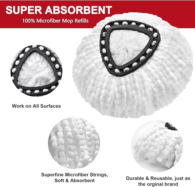 16 Pack Mop Heads Replacements for O-Ceda Easy Wrin Spin System, Microfiber Refills, Easy Cleaning Mop Repalce Head