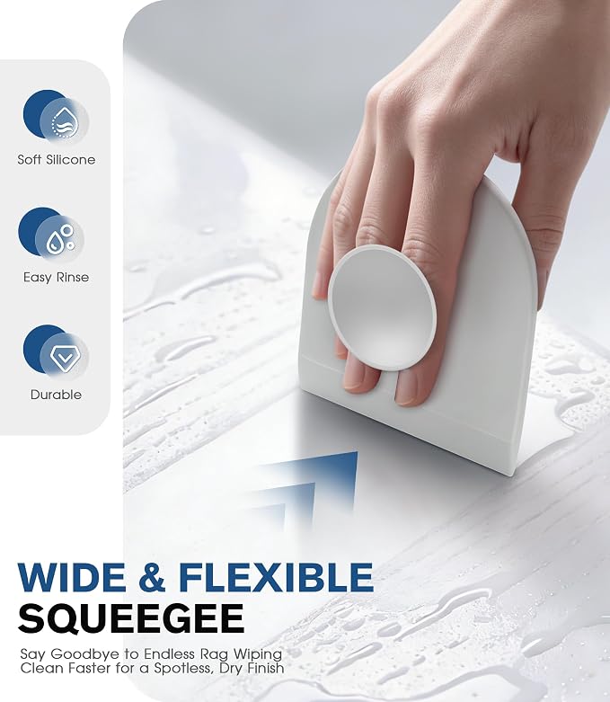2 Pack Silicone Sink Cleaning Brush with Squeegee | Flexible Non-Scratch Dish Scrubber for Kitchen and Bathroom Sink, Countertop & Dishwashing, Suction Cup Hanging (White)