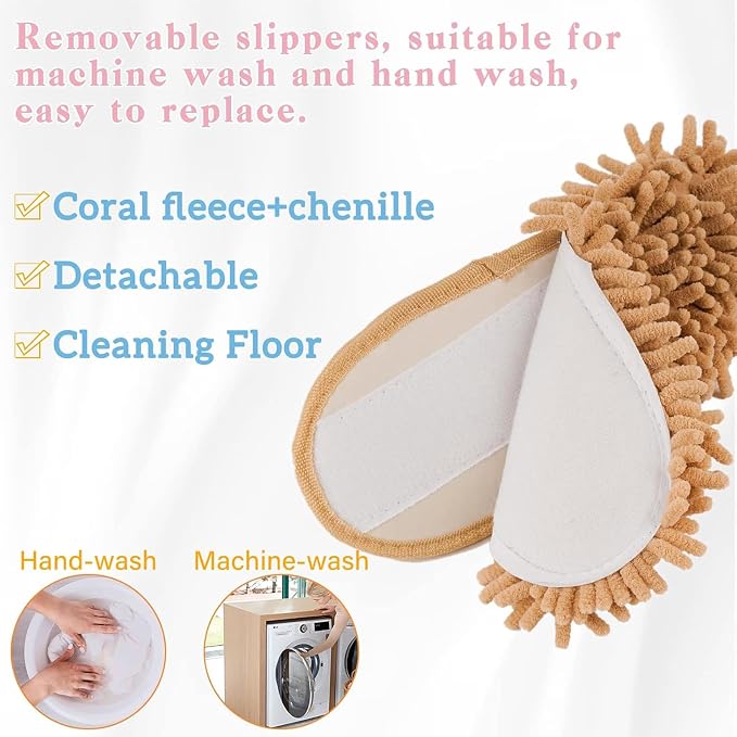Detachable Dog Microfiber Mop Slippers Dusting for Home Khaki | Washable Mopping Shoes, Floor Dusting Slippers, Cleaning Slippers for Dirt Hair