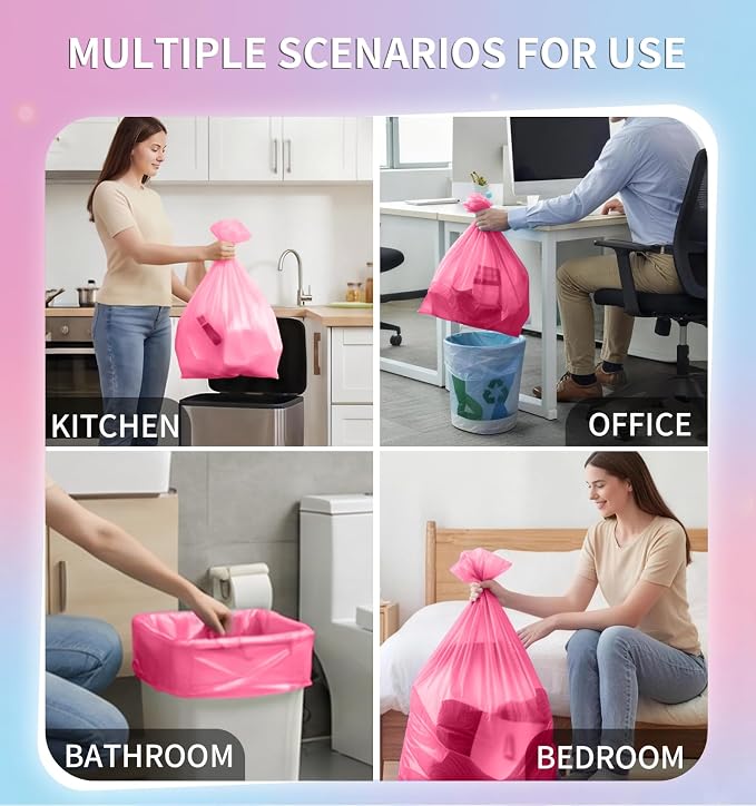 Small 2 Gallon Trash Bags Unscented, 0.78 Mil, Pink, 150 Count | 7.5 Liter Garbage Bag, Plastic Waste Basket Can Liners, Durable, Leakproof, Tear Resistant, for Bathroom Bedroom Home Bulk