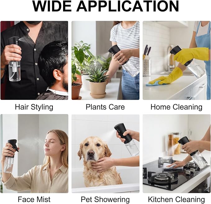 Spray Bottles 250ml/8.5oz 2 Pack Continuous Spray Bottle, Black | For Hair, Refillable, Fine Mist Sprayer, Water Spray Bottles For Cleaning Kitchen Hair Care Skin Toner