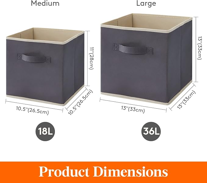 Lifewit Storage Cubes, 13 Inch Organizer Bins, 36L Gray, 6 Packs | Foldable Decorative Fabric Storage Baskets for Organizing Home Organizers with Handles for Shelves, Closet