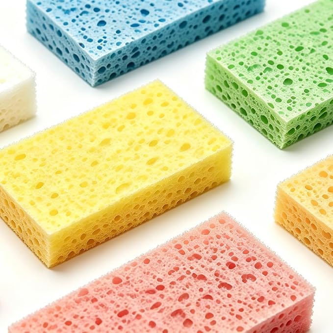 12 Pack Compressed Kitchen Sponges, Household Cleaning Sponge Expands in Water, Multi Purpose Cleaning Sponge for Dishwashing Sink Countertop and Daily Home Cleaning
