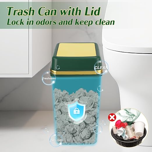 3 Pack Bathroom Trash Can with Lid 4 Gallon Small Trash Can with Swing Lid Bathroom Garbage Can with 225 Counts Trash Bags for Kitchen Bedroom Office(Black Navy Blue Dark Green)
