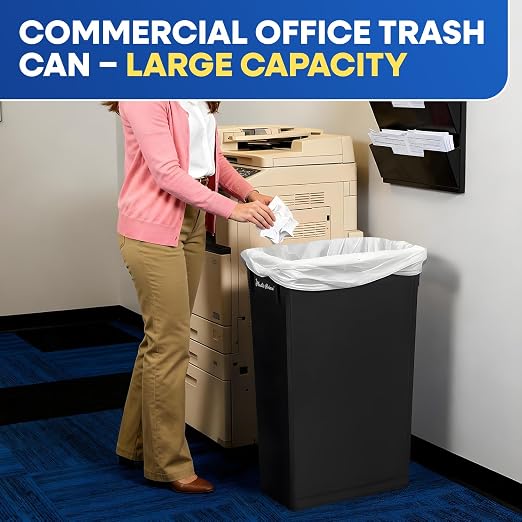 PLASTIC PRINCE 23 Gallon Slim Trash Can Kitchen, Commercial Tall Trash Bin Narrow, Rectangular Slim Jim Skinny Garbage Can for Home Garage Cabinet Restaurant, 2 Pack, Black