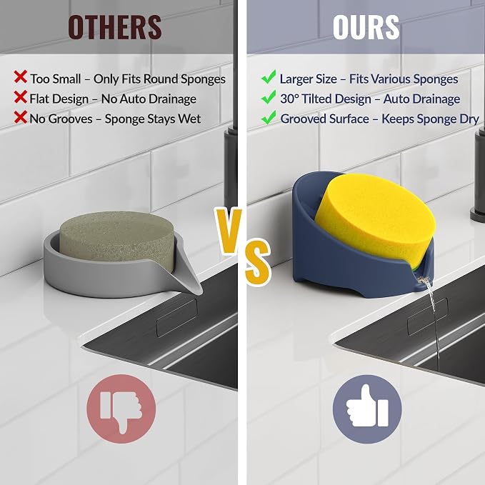NiHome Silicone Sponge Holder for Kitchen Sink, Fits Scrub Daddy Mommy | Self-Draining Dispenser Organizer Tray, Sink Caddy Countertop Fits Soaps, Scrubber, Dishwasher Safe, Includes Brush