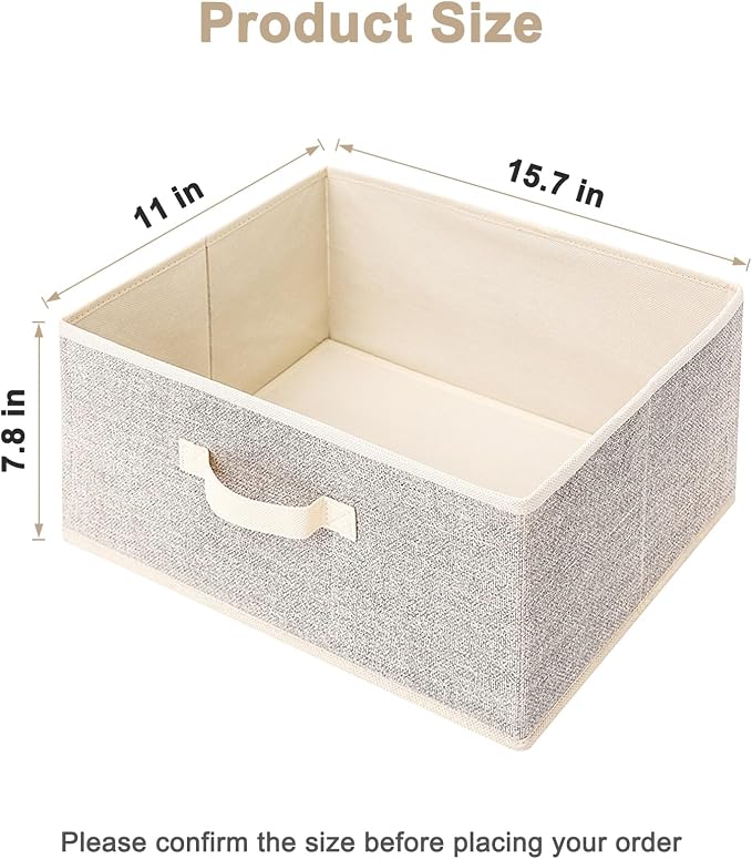 Storage Baskets, 15.7-Inch Woven Fabric Bins, Storage Cubes with Reinforced Handles, Organizer Bins for Closet Shelves, Foldable, for Toys, Clothes, Natural Beige (4PCS/Beige-15.7*11*7.8inch)