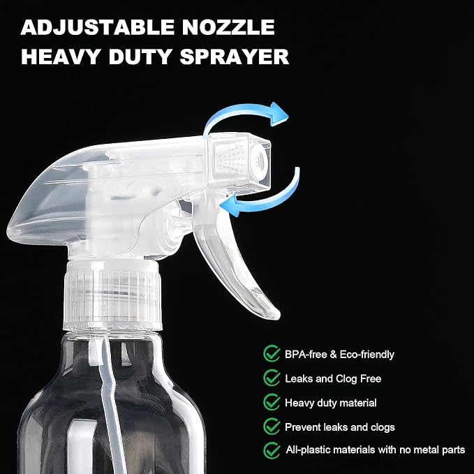 12oz/350ml Plastic Spray Bottles 1 Pack, Adjustable Mist/Stream