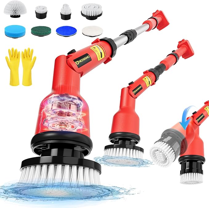 Uniqwamo Electric Spin Scrubber Compatible for Milwaukee 18V Battery | 1000 RPM Battery Powered Scrubber with Adjustable Extension Arm & 8 Brushes & Gloves for Tub/Tile/Floor(Battery NOT Included)