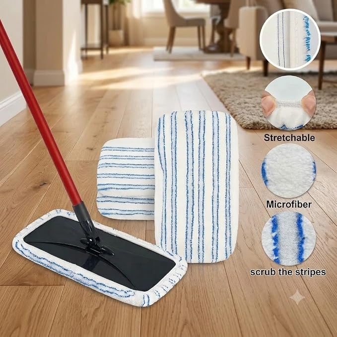 Microfiber Flat Mop Kit with Large Surface Dust Flat Mop for Floor Cleaning , 2 Reusable Pads & 1 Extendable 58" Long Handle O Cedar Hardwood Floor 'N More,Wet & Dry Use