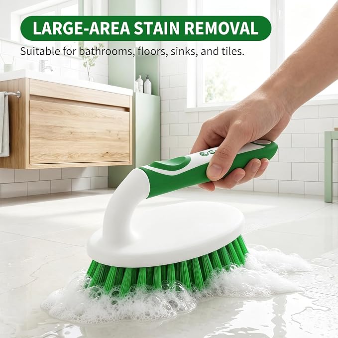 Scrub Brush Set of 4 Pack, Heavy Duty Shower Cleaning Brush Set, Green | with Non-Slip Handle Scrubber Brush Ergonomic Design Cleaning Scrub Brush Set for Household Use, Shower, Floor, Tub, Kitchen