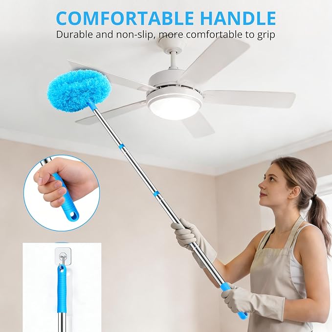 SetSail Ceiling Fan Cleaner Duster, with Extension Pole for Cleaning, Blue | Microfiber Ceiling Fan Duster, 13 to 48 Inch, Washable, Ceiling Fan Blade Dusters