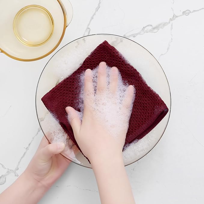 Homaxy 100% Cotton Waffle Weave Kitchen Dish Cloths 12-Pack, Burgundy | 12 x 12 Inches, Ultra Soft Absorbent Dish Towels, Quick Drying Dish Rags with Hanging Loop