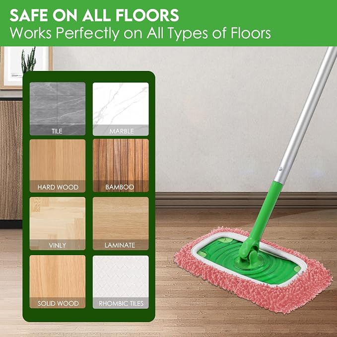 Reusable Microfiber Mop Pads Compatible with Swiffer Sweeper Mop | 4 Pack Dry Sweeping Cloths & Wet Mopping Cloths for Swiffer, Washable Wet Refill for Mopping Floors (Mop is not Included)
