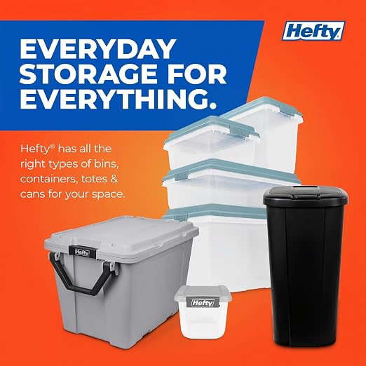 Hefty 13.3 Gallon Trash Can with Lid, Plastic Garbage Can Touch Button, Kitchen Waste Basket for Home Office, Large Capacity Trash Bin, 4 Pack, Black