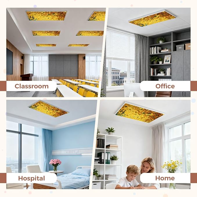 4 Pack Fluorescent Light Covers for Ceiling Lights Golden Glass Decorative Magnetic Light Cover Light Filters for Classroom Office Home