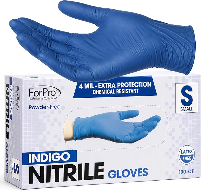 ForPro Disposable Nitrile Gloves, Chemical Resistant, Powder-Free, Latex-Free, Non-Sterile, Food Safe, 4 Mil