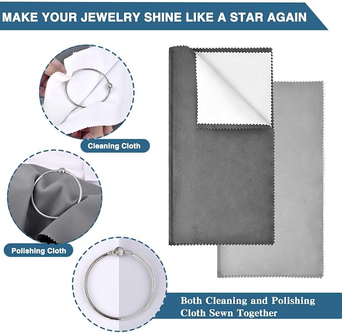 SEVENWELL Silver Polishing Cloth, 4PCS Jewelry Cleaning Cloths | Dual-Layer Cleaning, 7.9" × 7.9", Reusable, Helps Remove Tarnish, Restores Shine, For Silver, Gold & Platinum