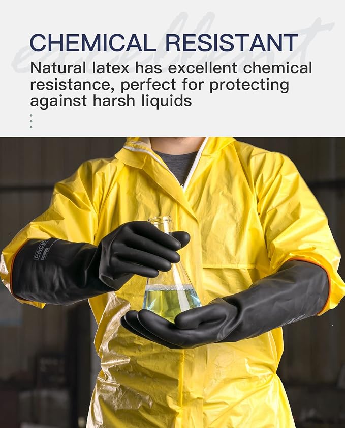 PACIFIC PPE 18 Inch Latex Chemical Resistant Gloves, Waterproof, Heavy Duty | Resists acid, alkali and oil, waterproof, reusable, puncture resistant grip for industrial cleaning and chemical handling