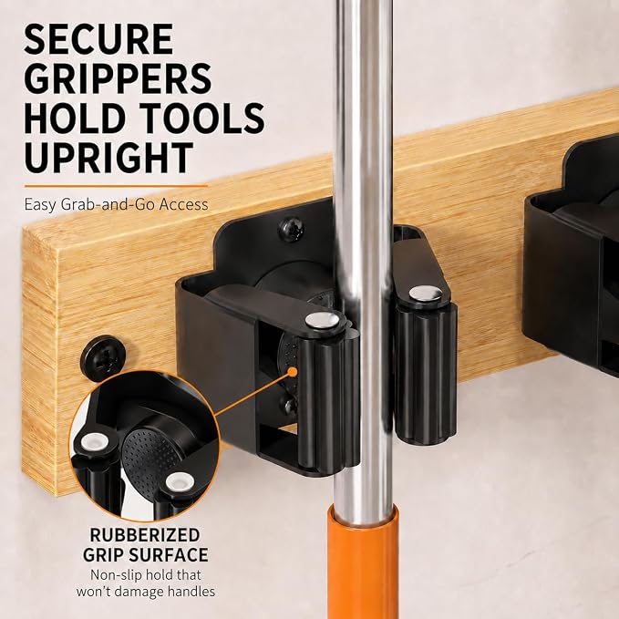 Broom Holder Wall Mount, Mop Organizer With Shelf And Vacuum Holder