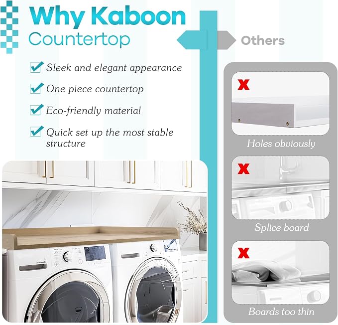 Washer Dryer Countertop 58" x 28" Extra Large Version, Melamine Countertop with 3.5" Edge Rails, Laundry Room Organization, Oak(Grey Tone)