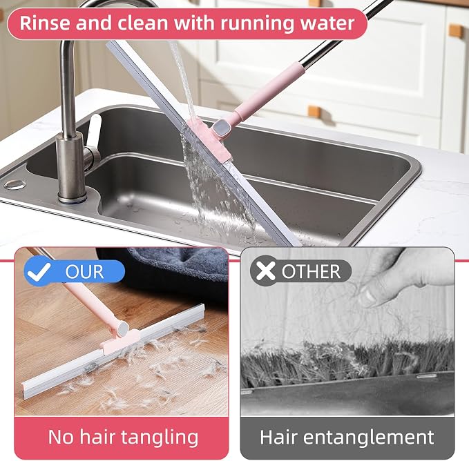 19" Floor Squeegee with Long Handle, 51" Stainless Steel Handle | 19" Rubber Blade, Heavy Duty Squeegee for Tile, Garage, Shower Glass, Marble, Windows Cleaning, Pet Hair, Water Removal
