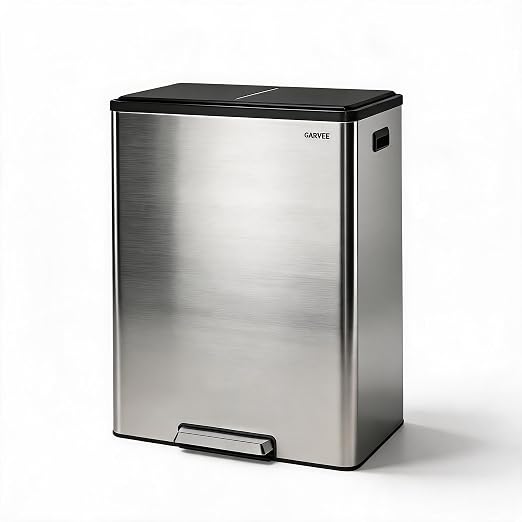 10.5 Gal Dual Compartment Stainless Steel Kitchen Trash Can with Lid, 20L+20L Recycling Garbage Bin, Soft Close Foot Pedal Trash Bin with 2 Removable Inner Buckets, Fingerprint Resistant for Home Offi | 20L+20L Recycling Garbage Bin, Soft Close Foot Pe...