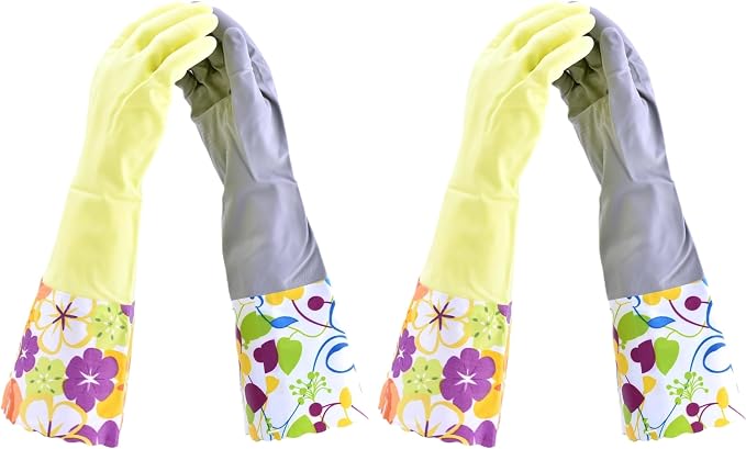 Household Gloves Latex-Free, 15" Long Cuff, Soft Lining, Adjustable Strap, Multi-Layer Protection, Flexible, Comfortable, Chemical-Resistant, Reusable for Cleaning, Dishwashing, 4 Pair Medium