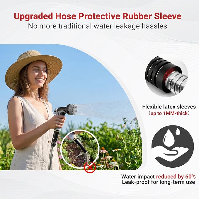 Lefree 200ft Heavy Duty Stainless Steel Garden Hose | No‑Kink Leak‑Proof Crush Resistant &10 Pattern Nozzle for Large Lawn RV Camping Long Range Yard Irrigation