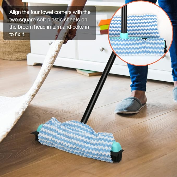 Rubber Broom Carpet Rake for Pet Hair Removal, Fur Remover Broom with 59" Telescoping Long Handle, Pet Hair Broom with Squeegee for Carpet, Hardwood Floor, Tile | Fur Remover Broom Pet Hair Broom with Squeegee for Carpet, Hardwood Floor, Tile, 59" Tele...