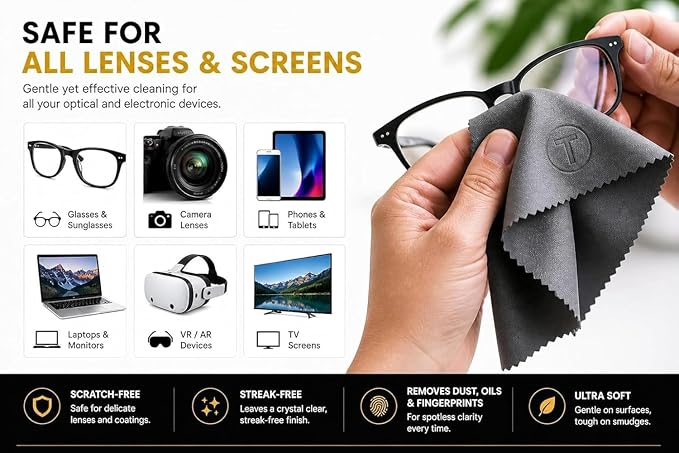 Microfiber Cleaning Cloth for Glasses & Camera – 230 GSM Ultra Soft Lens Cloth for Screens, Laptop & Tablet, Streak-Free, Lint-Free, Scratch-Safe (Multi Colours, 15x18 cm (6x7 inch))