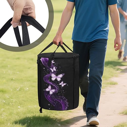 BIGCARJOB Bling Butterfly Collapsible Trash Can Camping Gargabe Bin Tall Trash Can Large Capacity Pop Up Garden Bag for Travelers Camper Trailer, 22.83x17.71 in