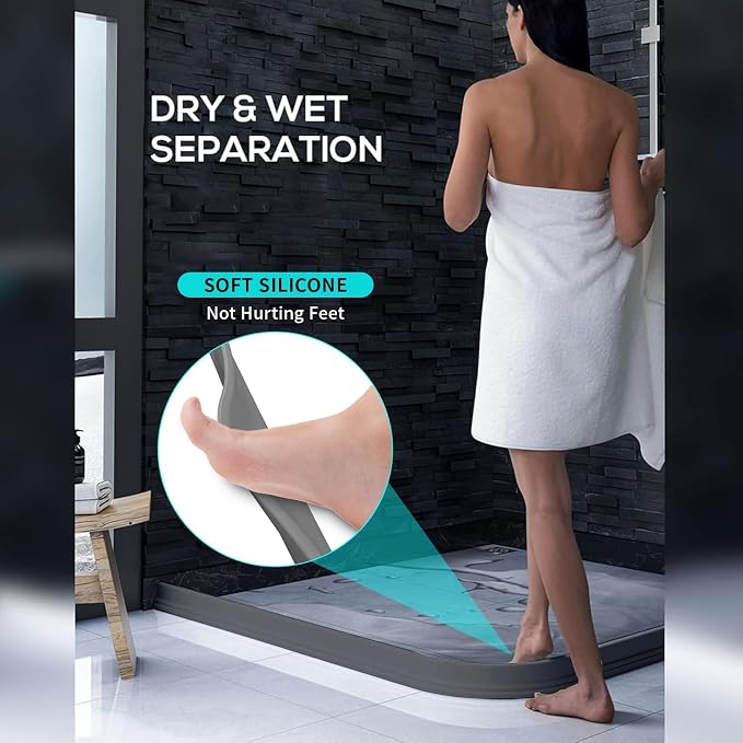 Hi-Na 3ft/5ft/6ft/8ft10ft Collapsible Shower Threshold Water Dam Water Barrier for Shower and Water Stopper Keeps Water Inside Water Threshold for Wet and Dry Separation (6ft, Grey)
