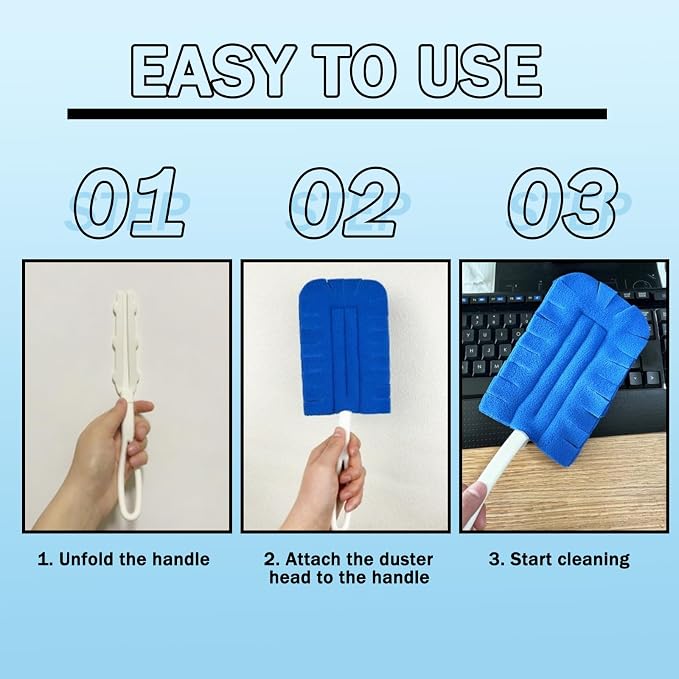 Reusable Duster Refills, 5 Pack Washable Fleece Dusting Pads & 1 Hand Duster, Heavy Duty 360° Microfiber Duster Refills for Furniture, Ceiling Fans, Blinds, Shelves & Home Cleaning