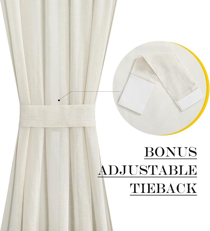NICETOWN Sheer Door Curtains, Light Filtering Kitchen Door Coverings for Small Window, Window Coverings, Rod Pocket Sidelight Curtains with Tieback, 1 Panel, 52" W x 40" L, Ivory White