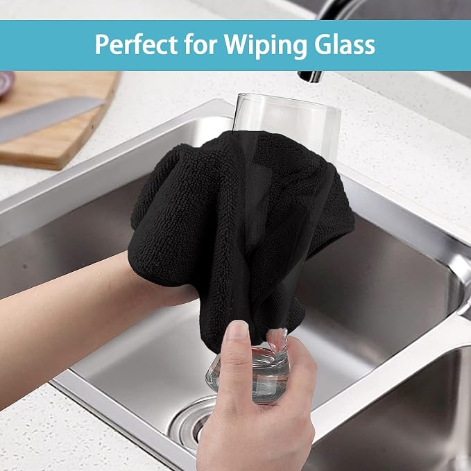 HOMEXCEL 150PK Microfiber Cleaning Cloth, Cleaning Rag for Home, 11.5x11.5 | Reusable, Lint Free, Scratch-Free and Highly Absorbent Towels for Kitchen, Window and Glass, Cars, Black