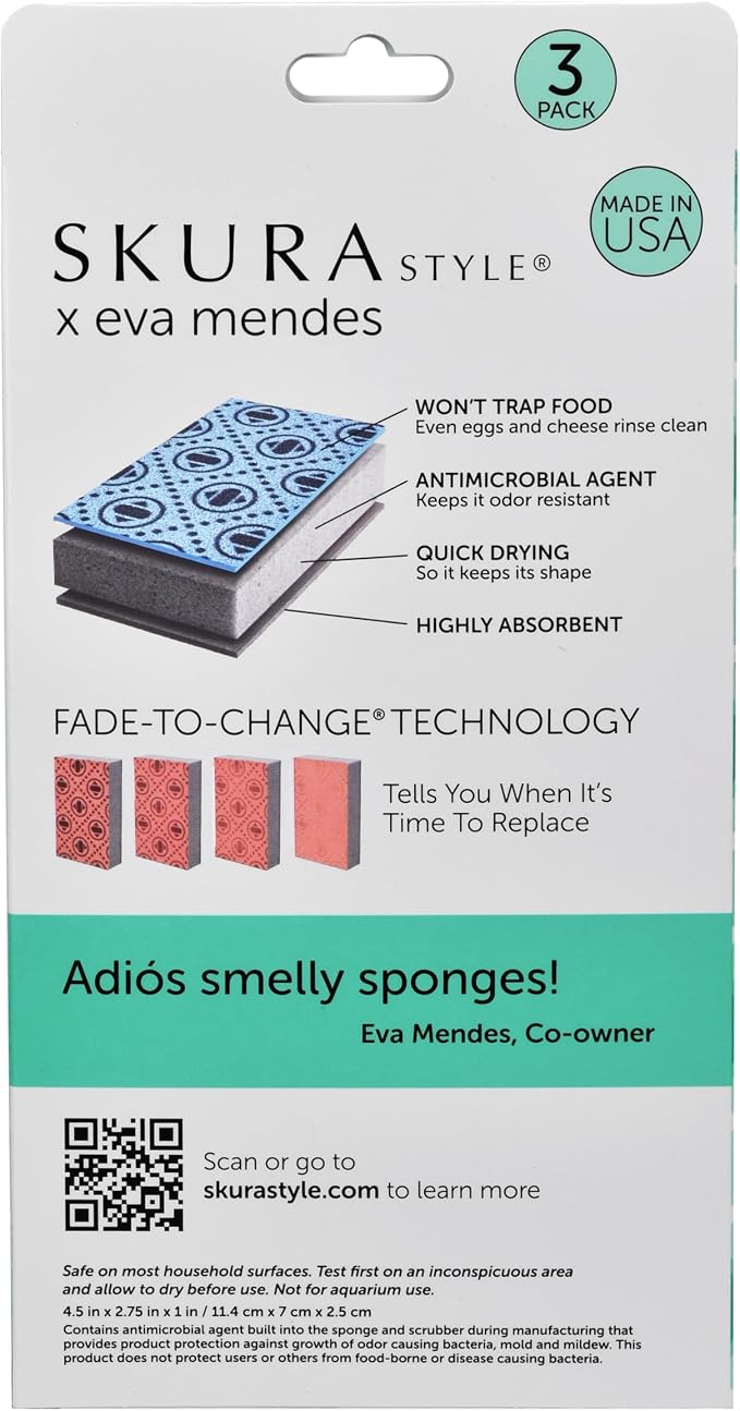 Skura Style x Eva Mendes Kitchen Dish Sponges 6 Pack, Odor Free Non-Scratch