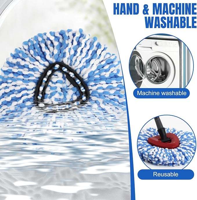 12 Pack Spin Mop Replacement Head Compatible with RinseClean 2-Tank System | Microfiber,Machine Washable,Reusable, Easy to Clean,Suitable for Sealed Hardwood,Tile,Laminate & Marble Floors
