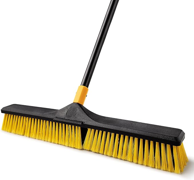 Yocada 24 inch Push Broom Brush 65.3 inch Long Stiff Bristles Heavy-Duty | Outdoor Commercial Broom for Cleaning Bathroom Kitchen Patio Garage Deck Concrete Wood Stone Tile Floor