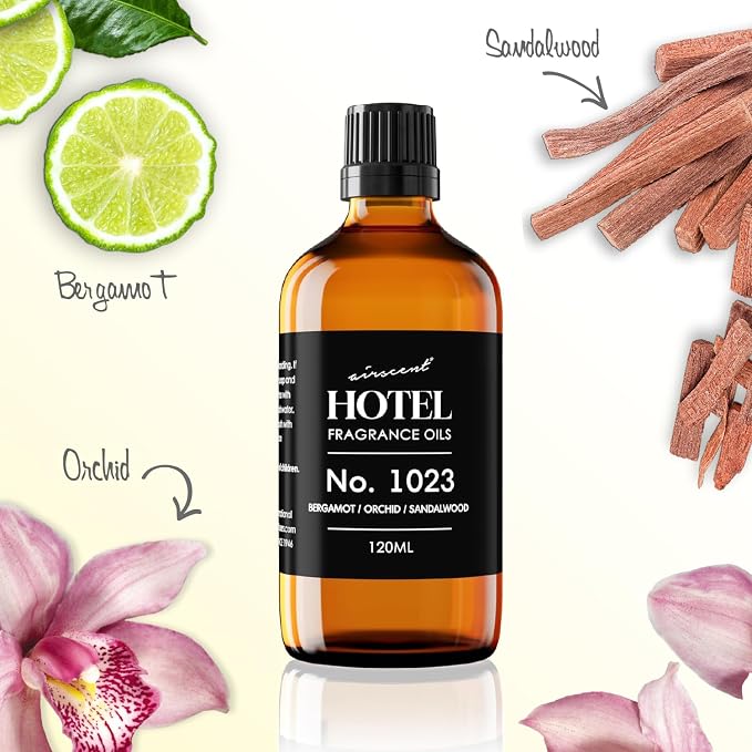 AirScent Hotel Diffuser Oil No. 1023 - Baccarat Hotel Inspired - 10 mL | Bergamot Orchid Sandalwood - Premium Fragrance Oil for Ultrasonic and Waterless Diffusers and Crafting - 0.34 fl oz Bottle