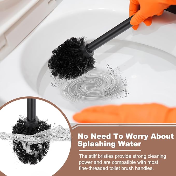uxcell 2 Pcs Toilet Brush Set Replacement Head, 9.8 Inch Toilet Brush Refills with Handle, Bathroom Cleaning Tool Restroom Accessories for Bathtubs Bathroom Home Apartments Office, Black