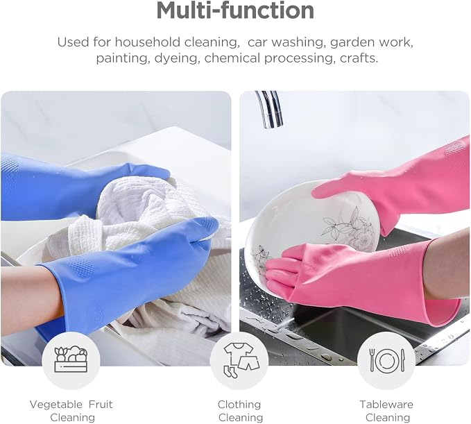 Rubber gloves dishwashing 2 or 4 Pairs for Kitchen,Cleaning gloves for household Reuseable.