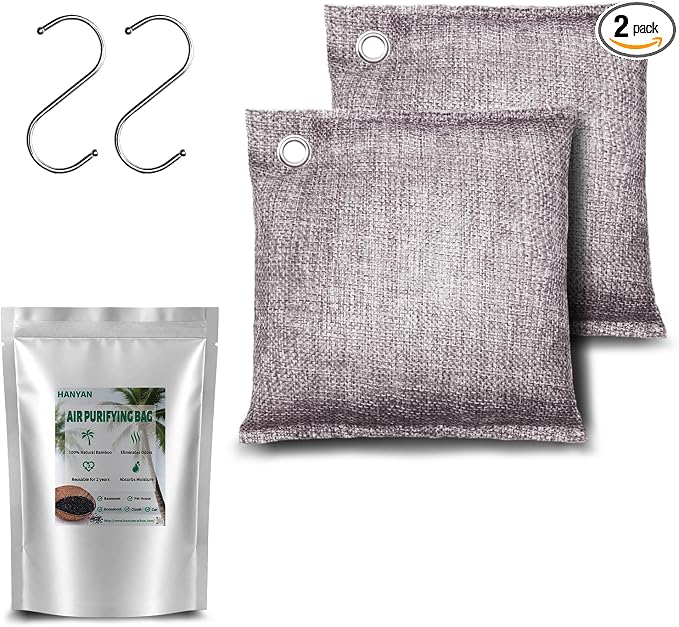 Activated Charcoal Bags Odor Absorbers, Activated Charcoal Odor Absorber for Strong Odors in Car, Closet, Shoe, Pet, Smoke, Basement. Coconut Shell Air Purifying Bag(2 x 200g）