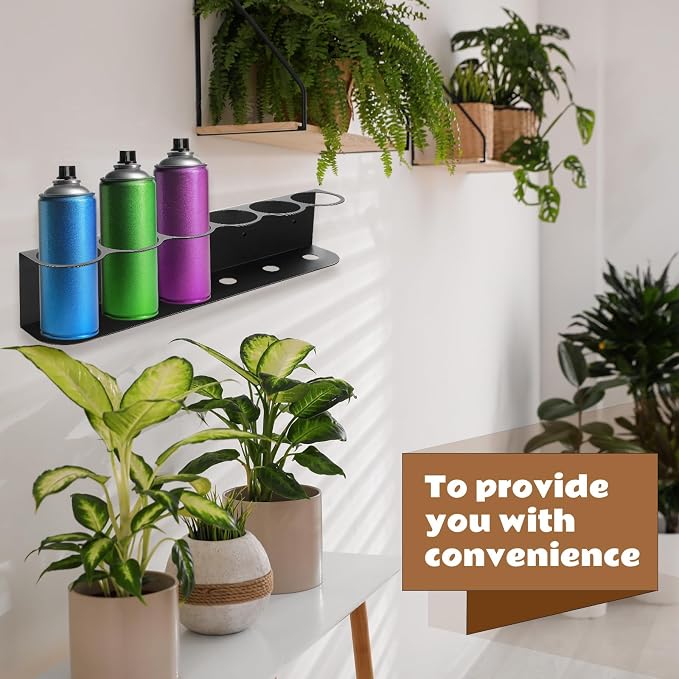 Therwen 2 Pcs 6 Holes All Purpose Steel Spray Bottle Holder Heavy Duty Can Holder Rack Organizer Easy Install Wall Mount Paint Spray Bottle Organizer Storage Rack for Garage Home Workspace(Black)