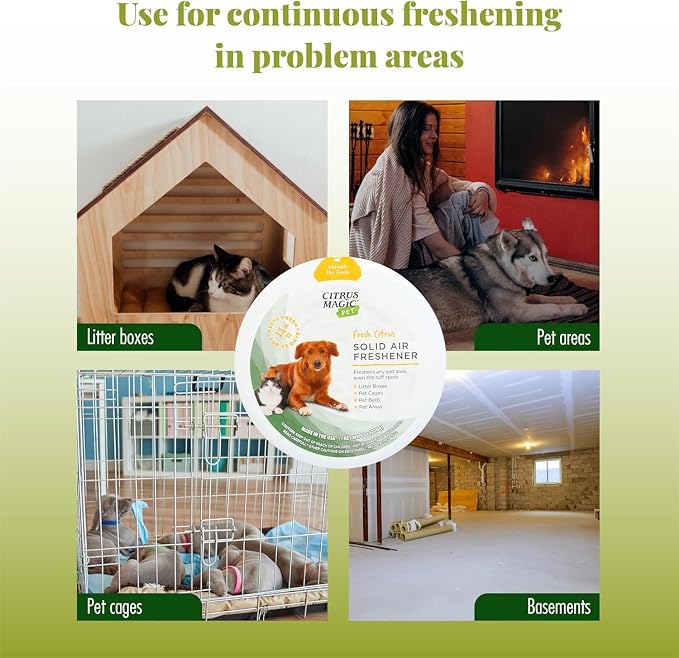 Citrus Magic Pet Solid Air Fresheners, Fresh Citrus, 8 Ounce, Pack of 3 | Odor Absorbing, Passive Diffusion, Odor Elimination Up to 6-8 Weeks Each, Ideal for Dog & Cat Areas and Litter Boxes