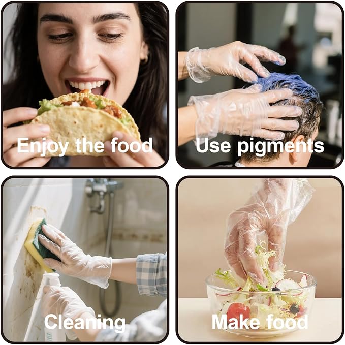 400 PCS Disposable Plastic Gloves Cleaning Gloves Household Food Safe, Latex-Free, Powder-Free, One Size Fits Most for Cooking, Food Service, Cleaning, Food Handling, Clear Disposable Food Prep Gloves