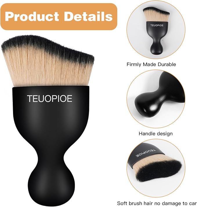 Car Detailing Brush for Interior Dusting and Air Vents,BK Brown | Soft synthetic bristles clean dashboards, vents, and consoles. Lightweight PP handle is suitable for dry or wet use.